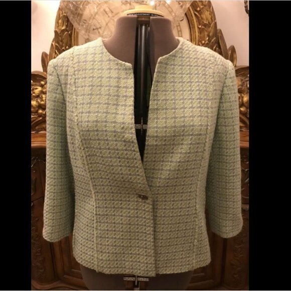 Sag Harbor Women's Size 16. Green and Blue Tweedish Jacket Lined. Fringe $78  AL - Picture 1 of 7